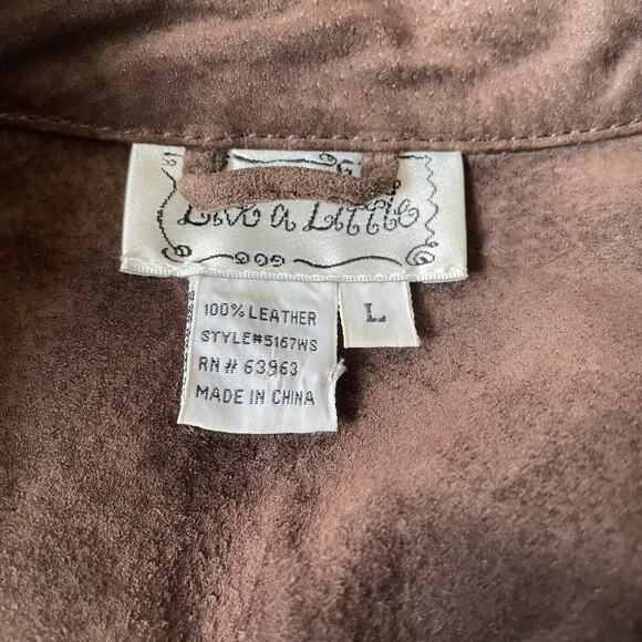 Vintage 1990s Live a Little Suede Shacket Button Down Floral Cutout L EUC - Picture 5 of 13